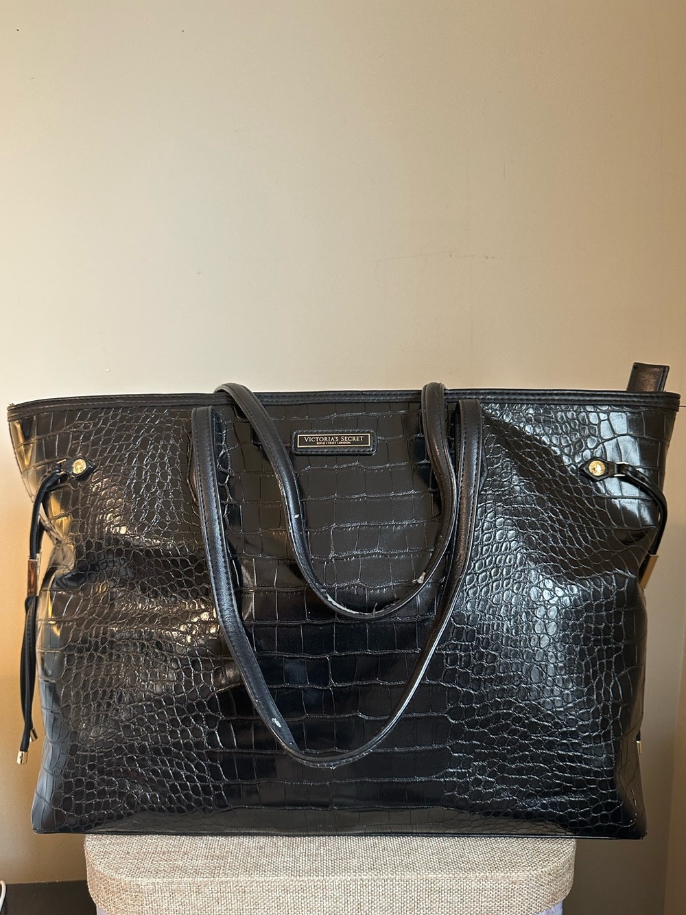 Victoria's Secret Black Croc-Embossed Large Tote